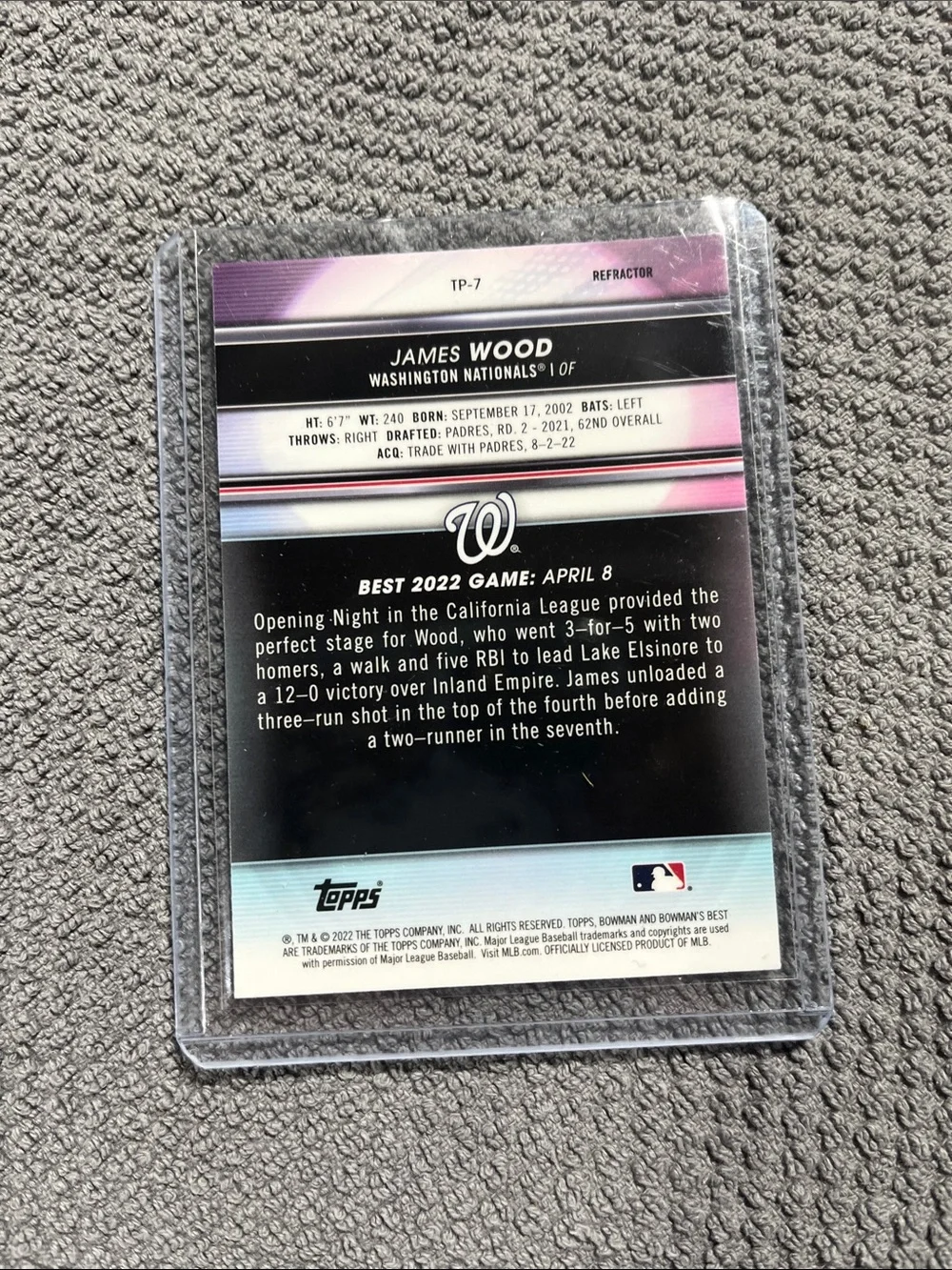 2022 Bowman Best Top Prospect Refractor James Wood #TP-7
